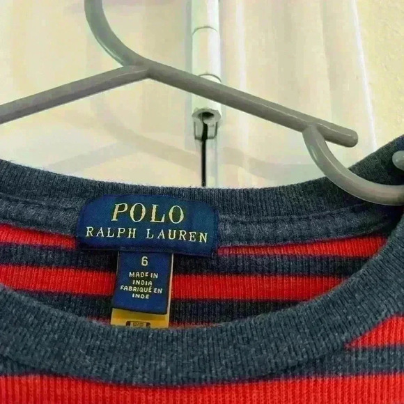 Boys Polo Ralph Lauren Red and Navy Striped Longsleeve- Size 6- EUC - Picture 2 of 4